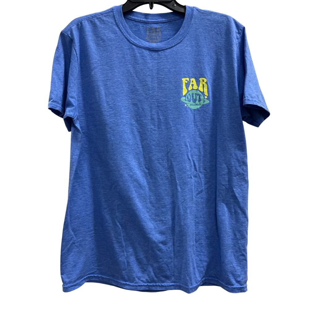 Far out peace hand blue tee SZ L